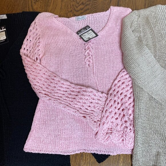 (3) John P. cardigan sweater & pullover L womens NWT Greece tan pink black - Picture 5 of 12